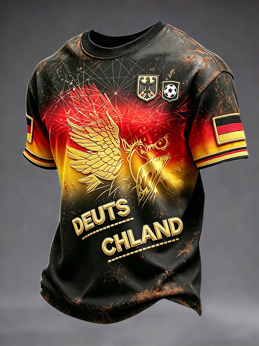 Männer deutsche Flagge Adler Gradienten druck Schwarz Vintage Freizeit T-Shirt