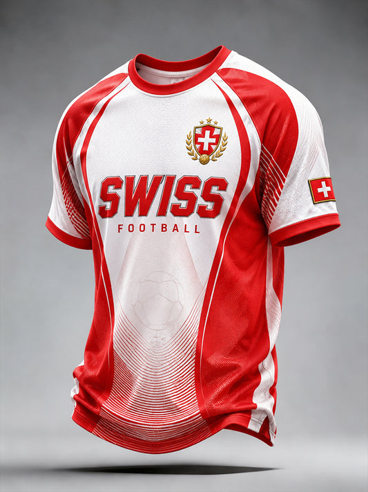 Kurzarm-T-Shirt für Männer mit Fußball-Themen bedrucktes Raglan-Ärmel
