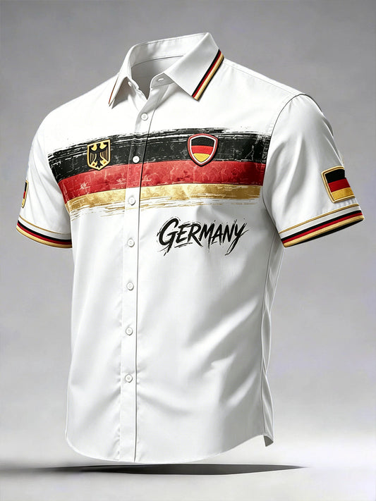 Herren-Hemd mit weißer deutscher Flagge, lässig, kurz ärmelig