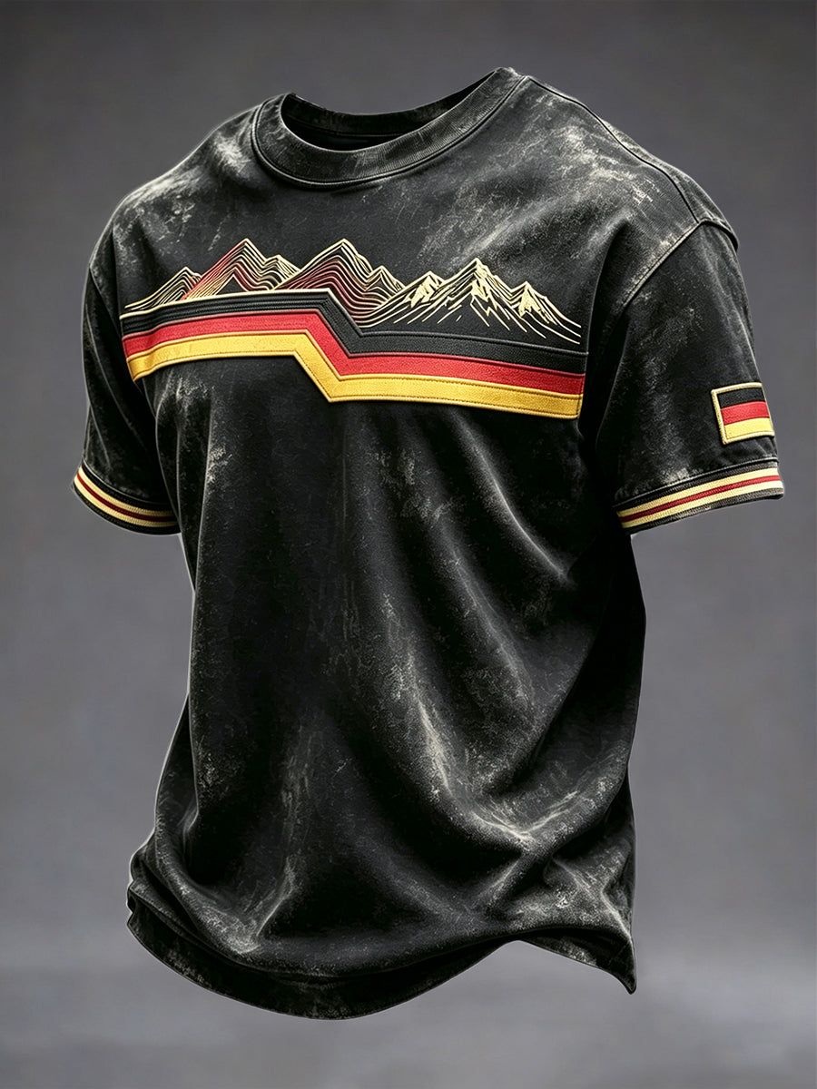 Herren Schwarz München Alpen Print Casual T-Shirt