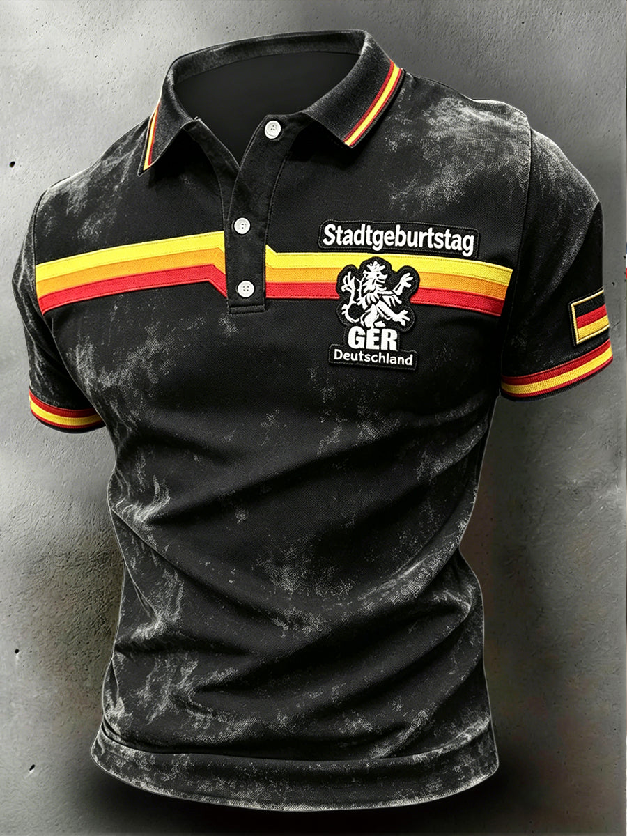 Herren Schwarz Retro München Gestreiftes Freizeit-Polo-Shirt