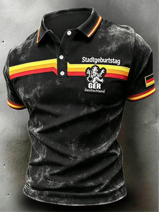Herren Schwarz Retro München Gestreiftes Freizeit-Polo-Shirt
