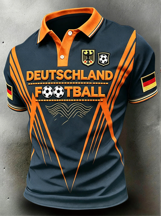 Herren Business-Style Deutsches Fußball-Print Freizeit-Polo-Shirt