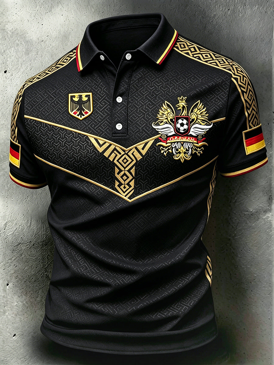 Herren Schwarz Business-Stil Deutschland 2026 Fußball Print Freizeit-Polo-Shirt