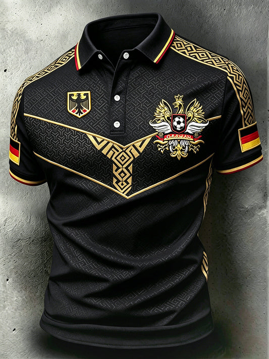 Herren Schwarz Business-Stil Deutschland 2026 Fußball Print Freizeit-Polo-Shirt