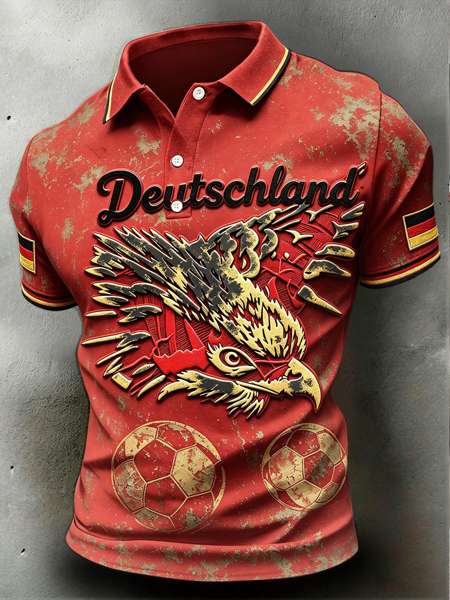 Herren Rot Retro Deutscher Fußball Adler 3D-gedrucktes lässiges Polos hirt