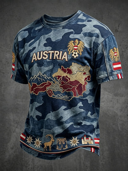 Vintage österreichisches Adler-Camo-Karten-Lässig-T-Shirt