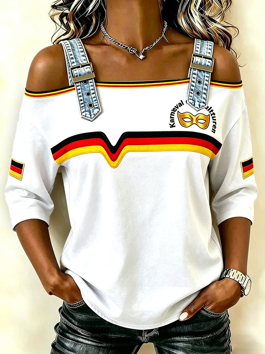 Damen weißes deutsches "Karneval der Kulturen" bedrucktes lässiges träger loses Oberteil