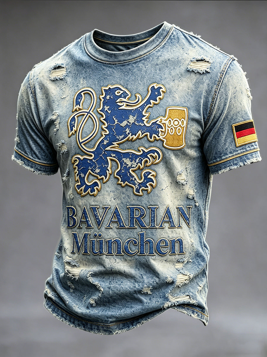 Herren Deutsch München Bayerisches Denim-Print Casual T-Shirt