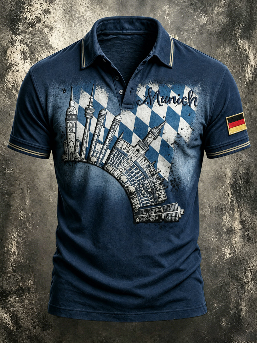 Herren Deep Blue Deutsch München Bayerischer Druck Casual Polo Shirt