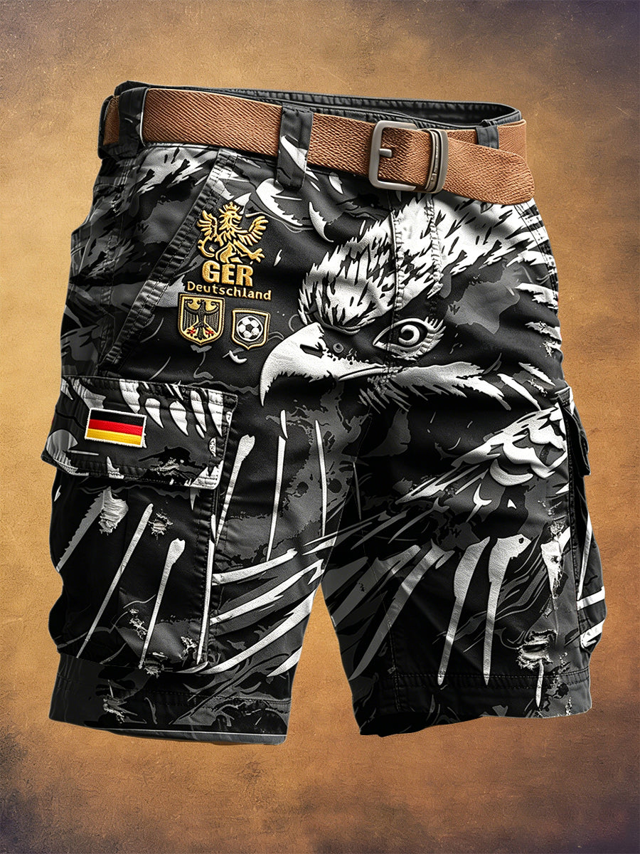 Herren Schwarz Deutscher Fußball Adler Print Freizeit arbeits shorts