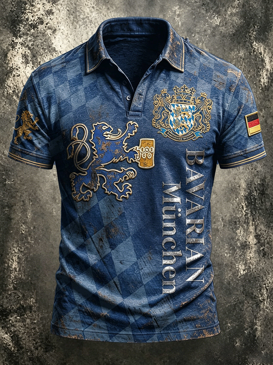 Herren Deep Blue Vintage Deutsch München Bayerischer Druck Casual Polo Shirt