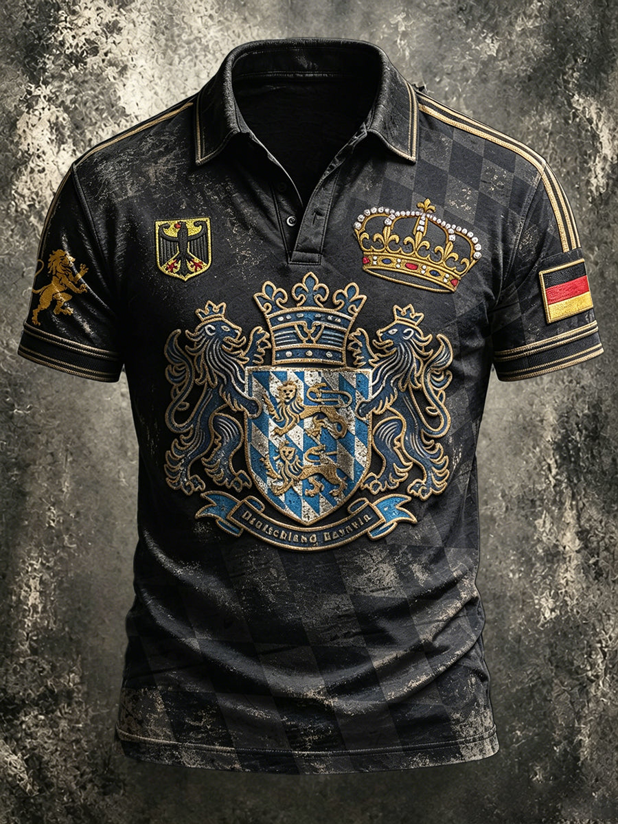 Herren Deutsch München Bayerischer Druck Schwarz Casual Polo Shirt