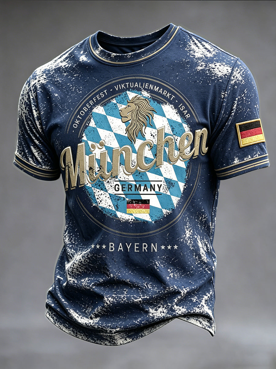 Herren Deep Blue Deutsch München Bayerischer Druck Casual T-Shirt