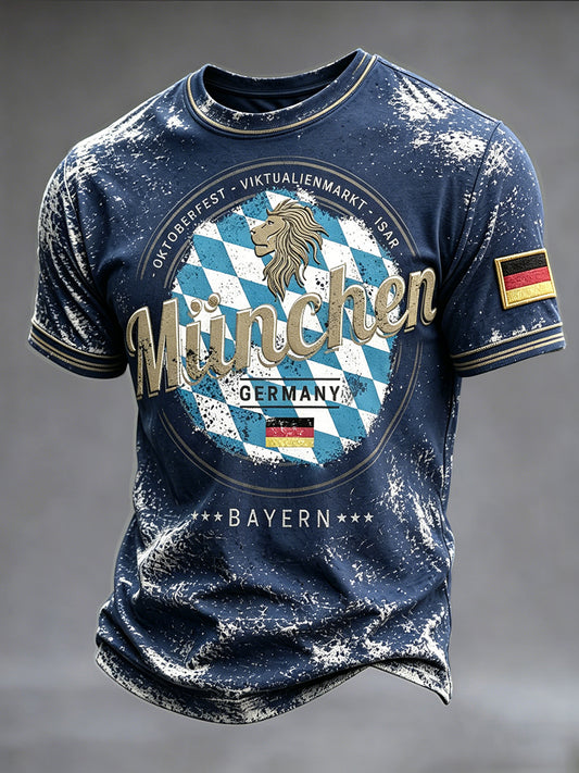 Herren Deep Blue Deutsch München Bayerischer Druck Casual T-Shirt