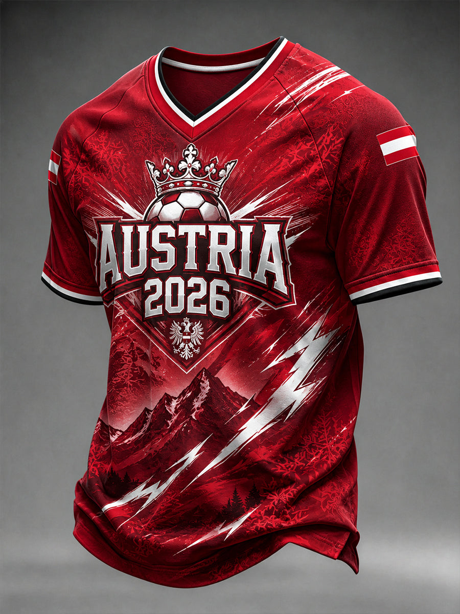Herren Österreich Fußball T-Shirt mit V-Ausschnitt