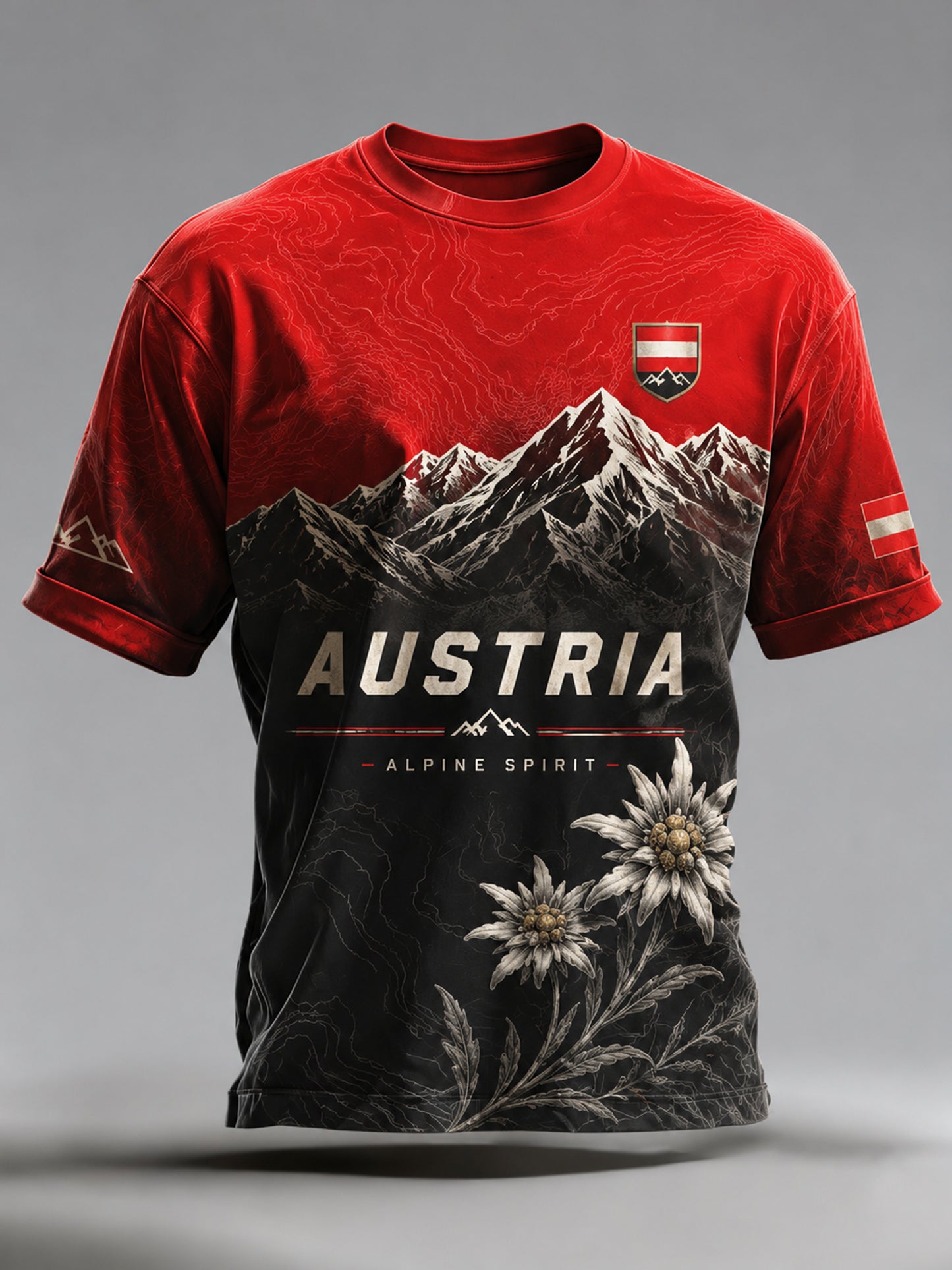 Herren-T-Shirt mit künstlerischem Aufdruck österreichischer Naturlandschaftselemente