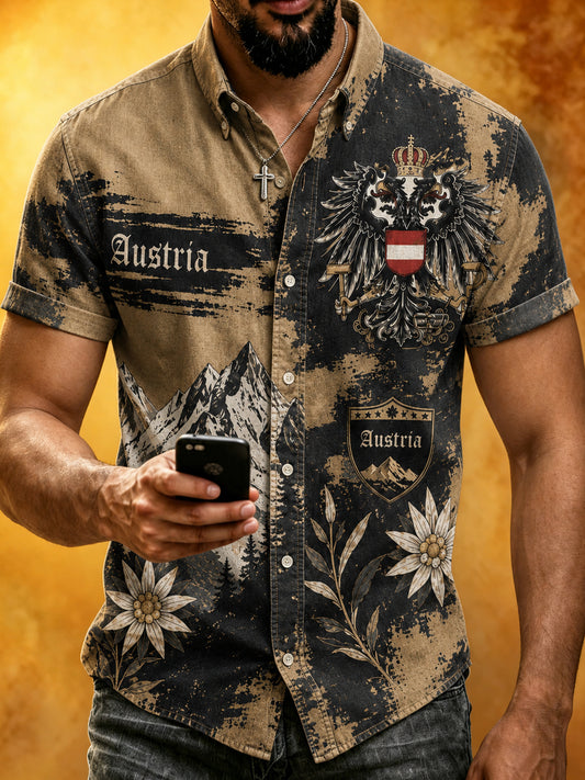 Herren-Hemd mit österreichischer Berg-Edelweiß-Flaggen-Print