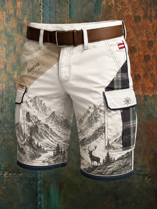 Herren-Shorts mit österreichischem Bergmotiv als Kunstdruck
