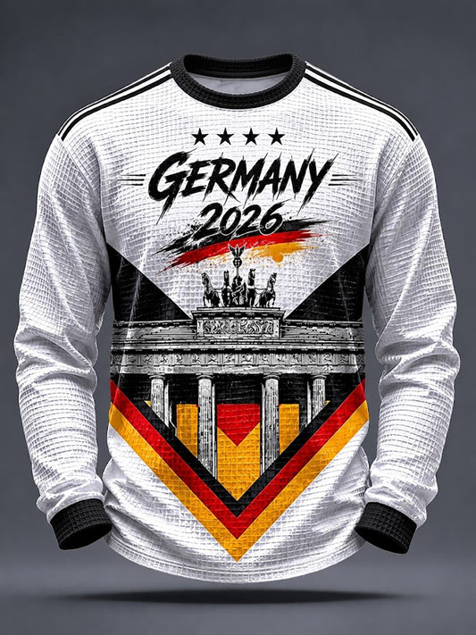 Herren Deutschland Fußball Fan Print Waffel Langarm Sweatshirt