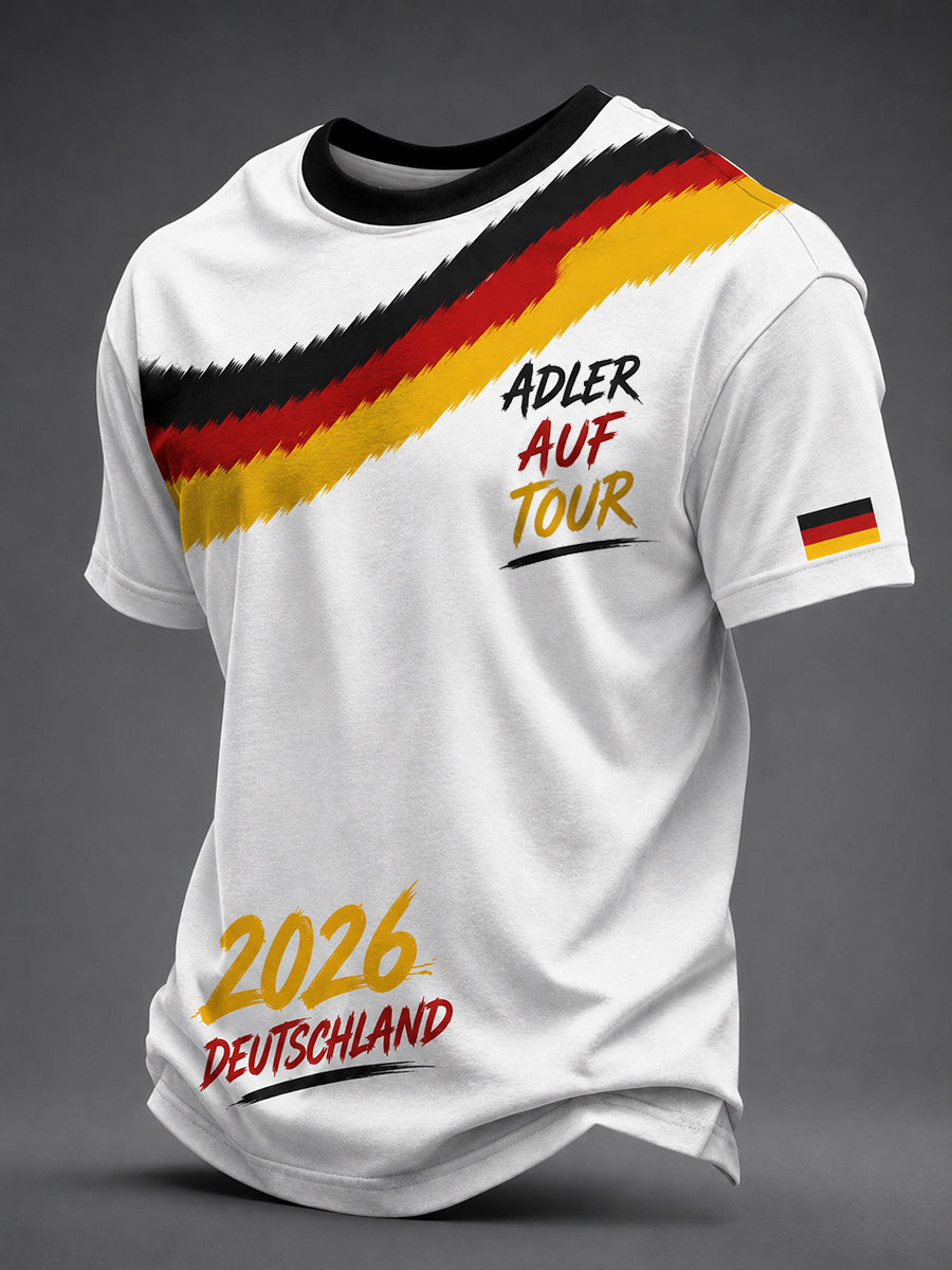 Herren-Fußballfan-T-Shirt aus Deutschland mit Aufdruck und kurzen Ärmeln