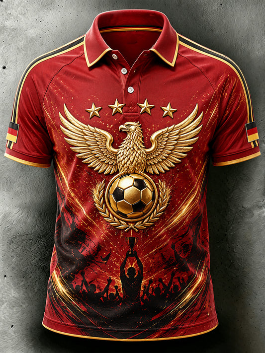 Herren-Fußball-Print-Poloshirt in Deutschland-Optik