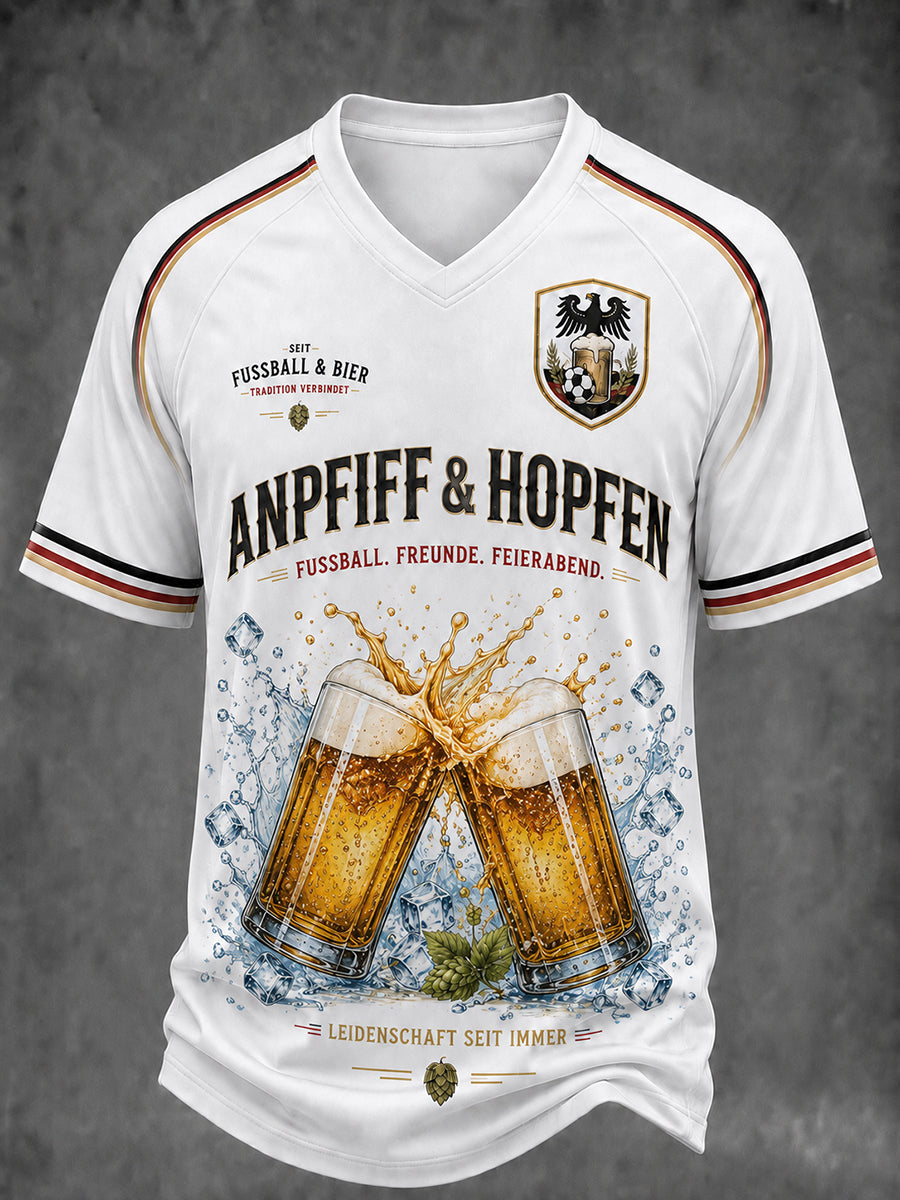 Männer deutscher Fußball und Bier Prost Grafik T-Shirt mit V-Ausschnitt