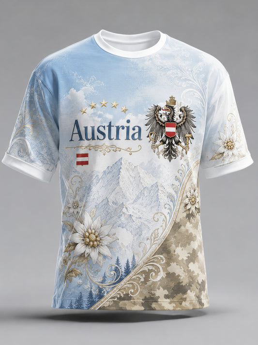 Herren Österreichi scher Berg Edelweiss Element Kunstdruck T-Shirt