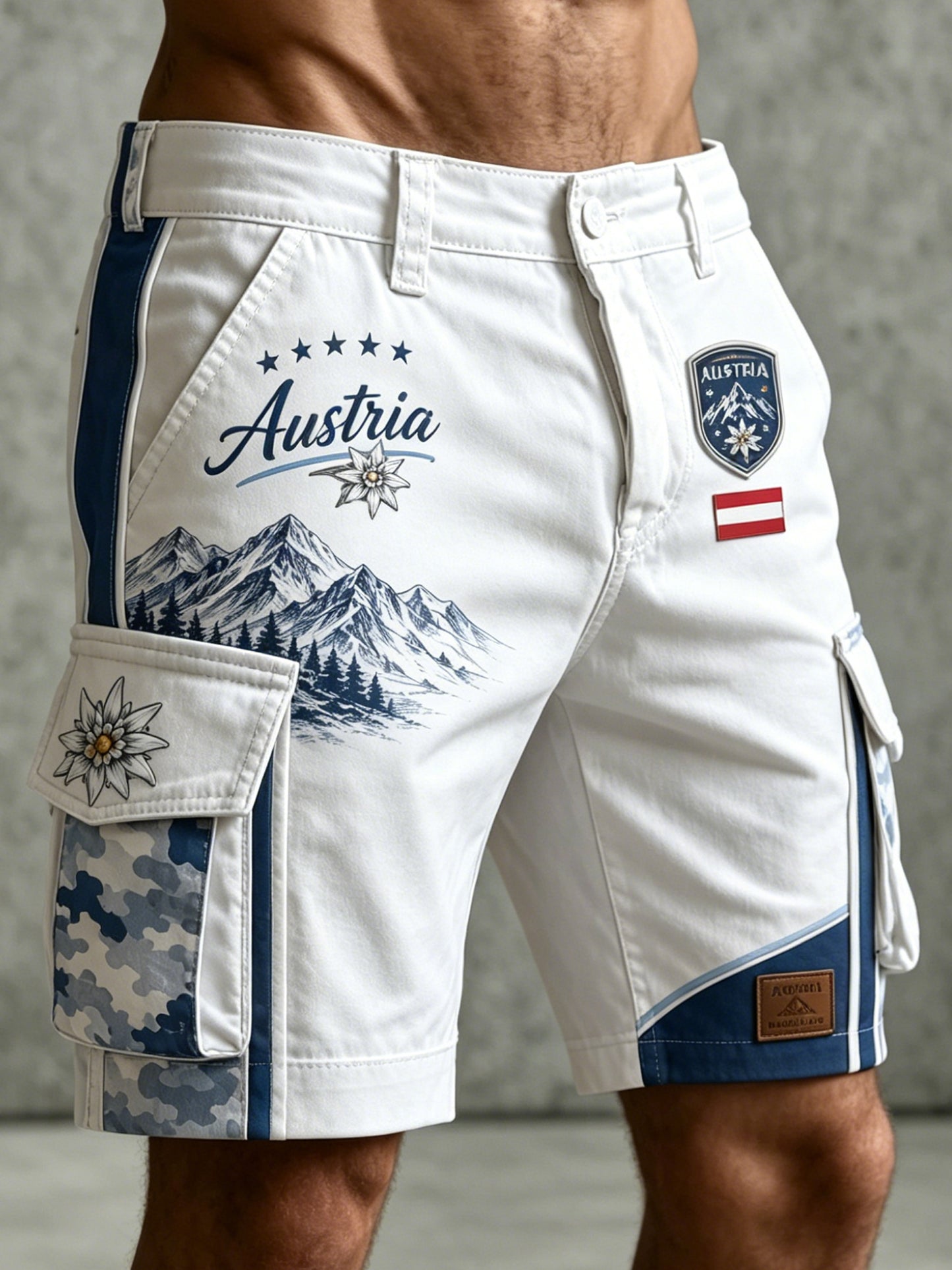 Herren-Shorts mit Edelweiß-Print aus den österreichischen Alpen