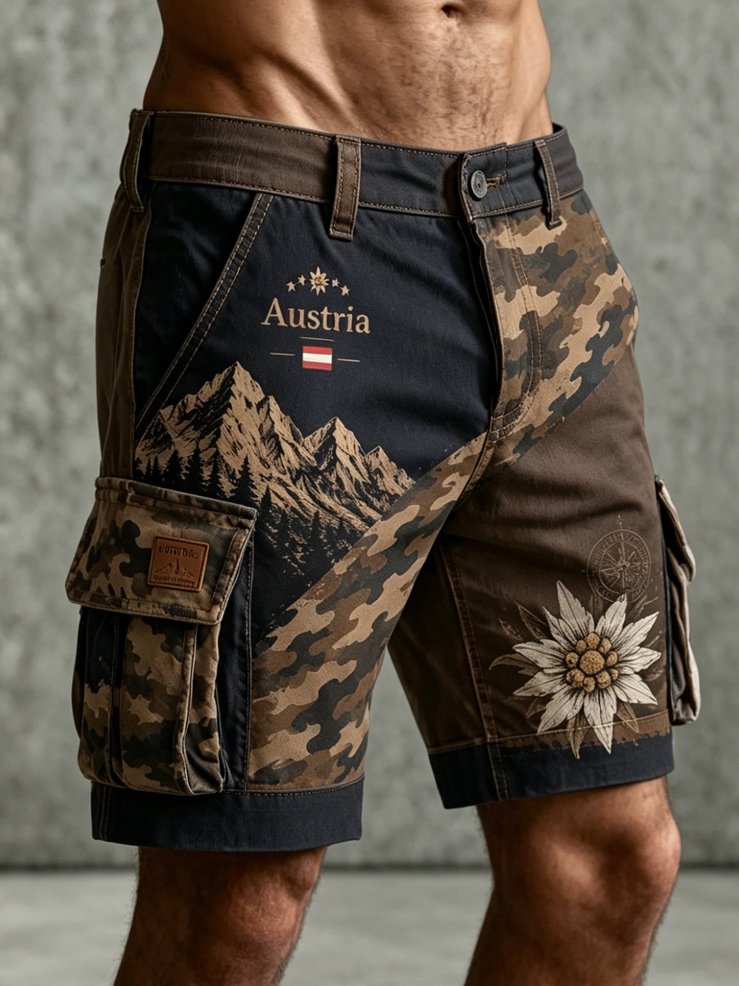 Herren-Shorts mit Edelweiß-Print aus den österreichischen Alpen