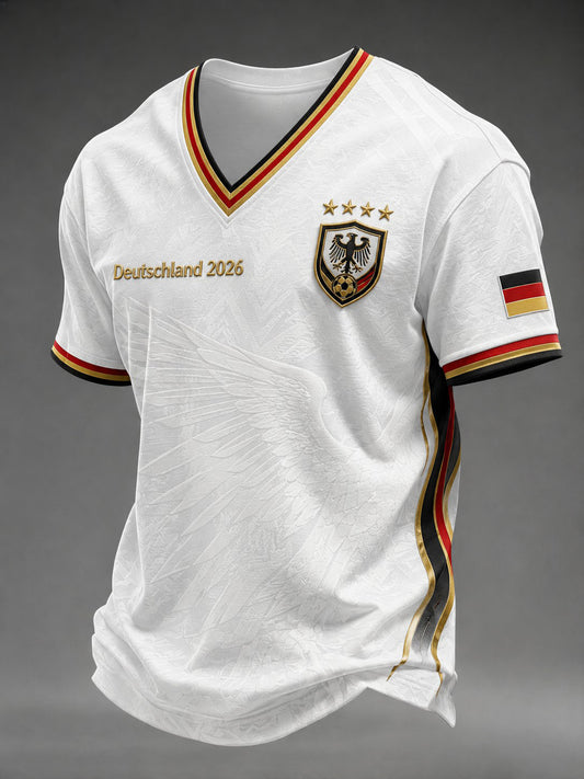 Herren-Fußball-T-Shirt aus Deutschland mit V-Ausschnitt und Aufdruck