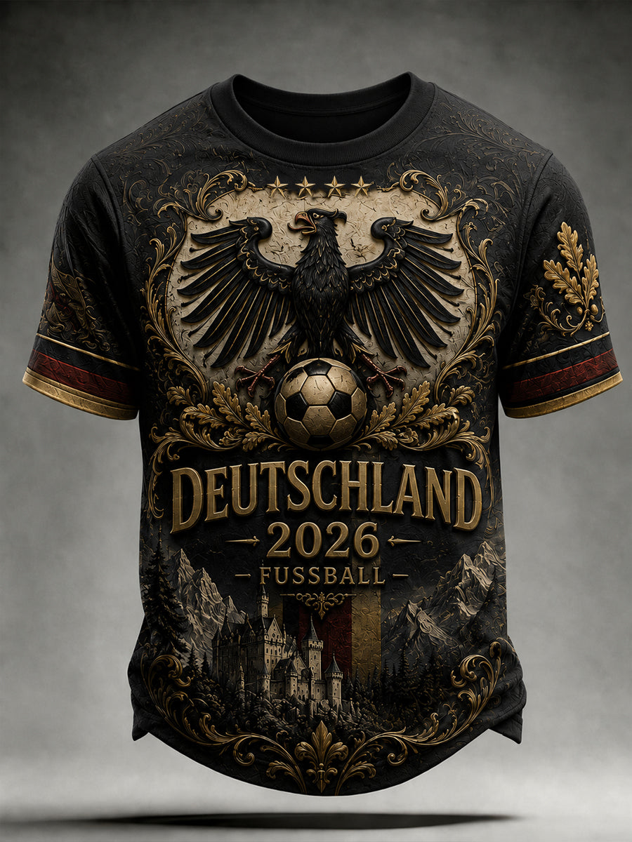 Herren-Vintage-Deutschland-Fußballfan-T-Shirt mit Aufdruck