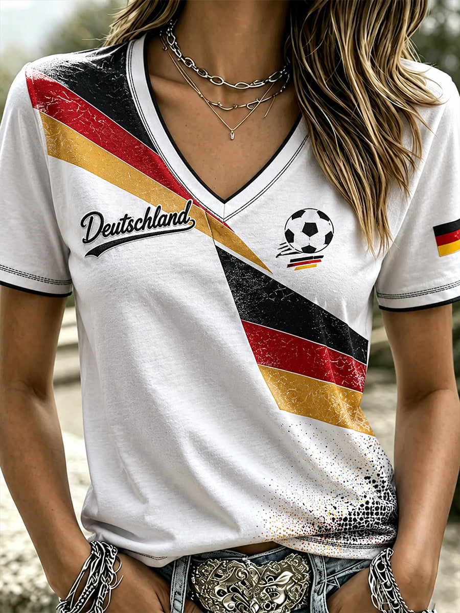 Frauen Deutschland Fußball V-Ausschnitt T-Shirt