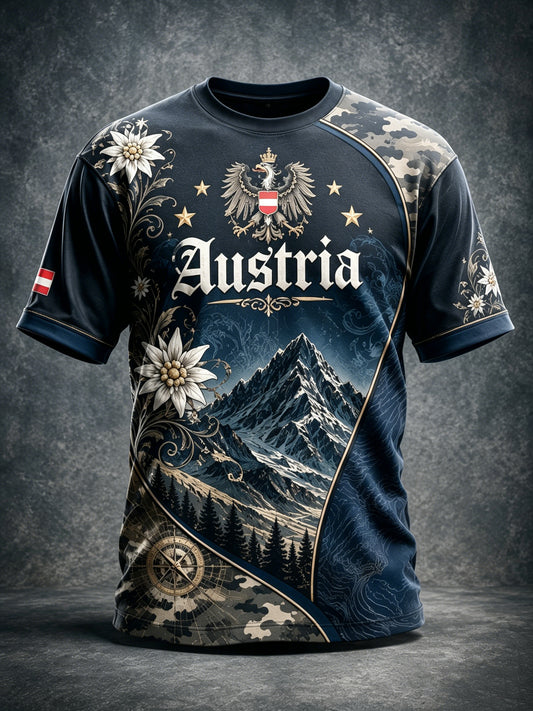Herren österreich isches Schnee-Berg-Element Blumen-Kunstdruck T-Shirt