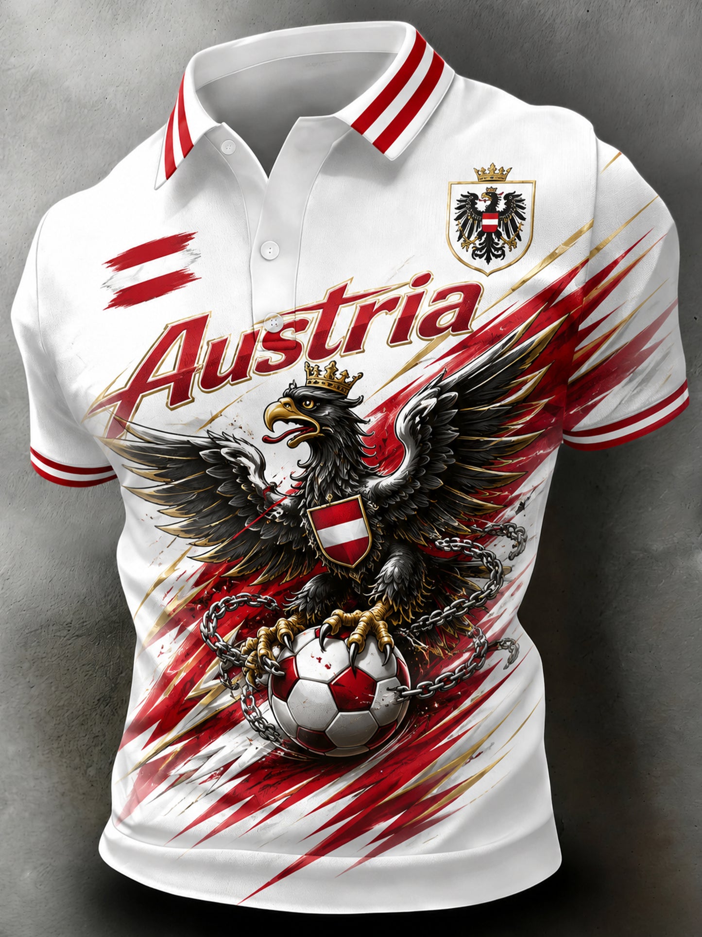 Herren-Artprint-Poloshirt mit Motiv zur Unterstützung eines österreichischen Fußballspiels
