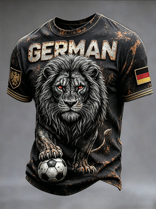 Herren-T-Shirt im Retro-Löwen-Design, lässig, deutscher Fußball