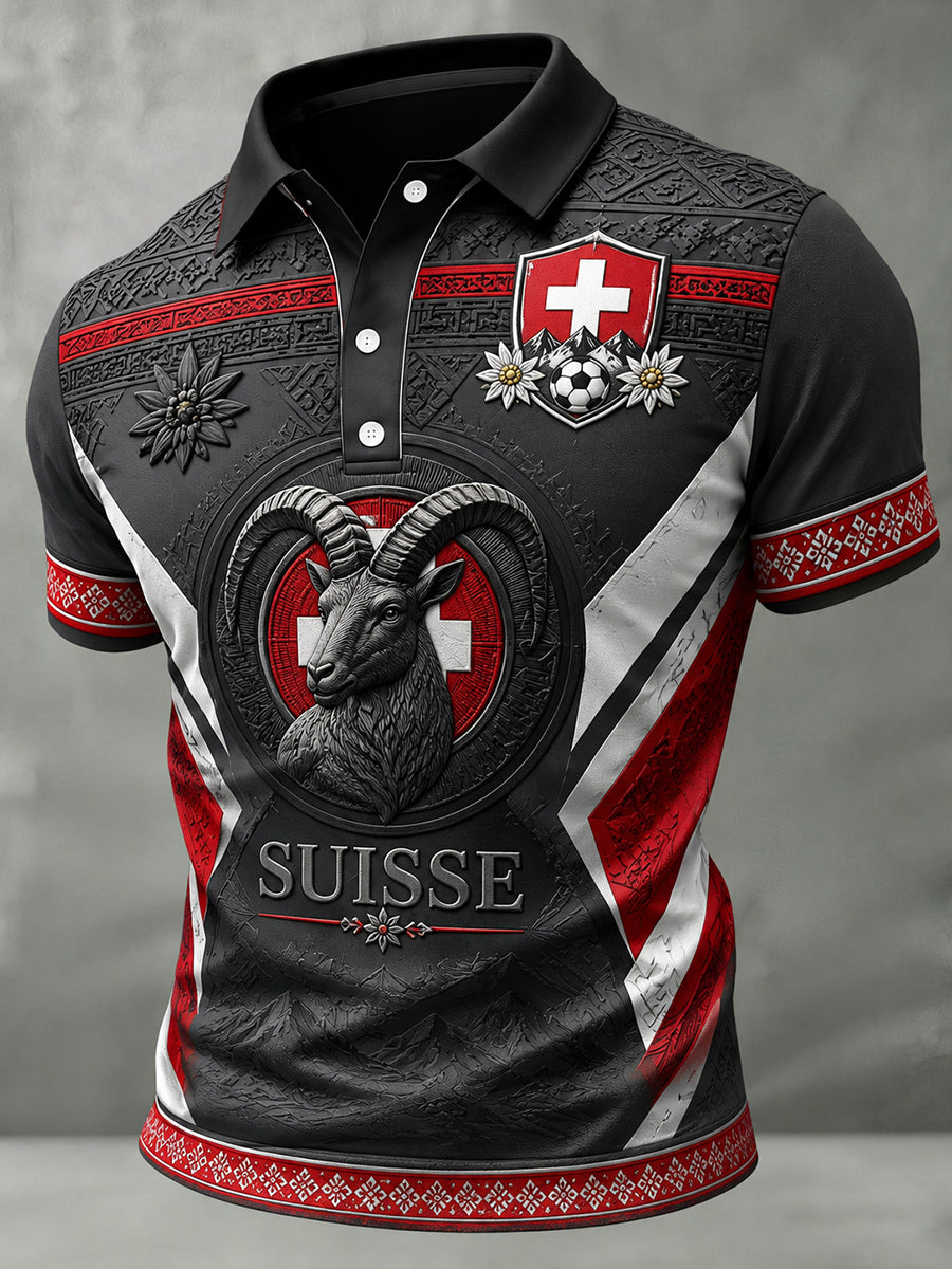 Herren Vintage Schweizer Kunstdruck Freizeit trikot
