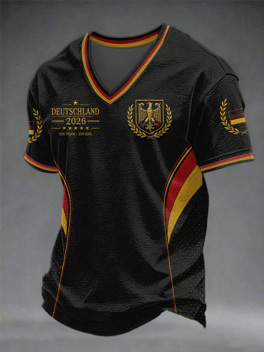 Herren Deutschland Fußball Fan T-Shirt mit V-Ausschnitt