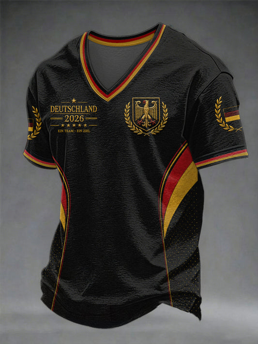 Herren Deutschland Fußball Fan T-Shirt mit V-Ausschnitt