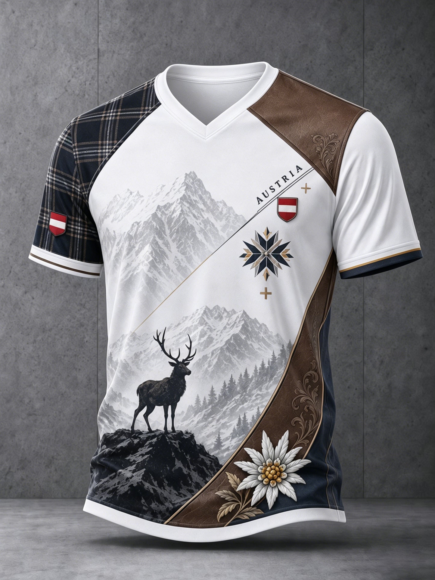 Männer österreichi scher Schnee-Berg-Blumen druck T-Shirt