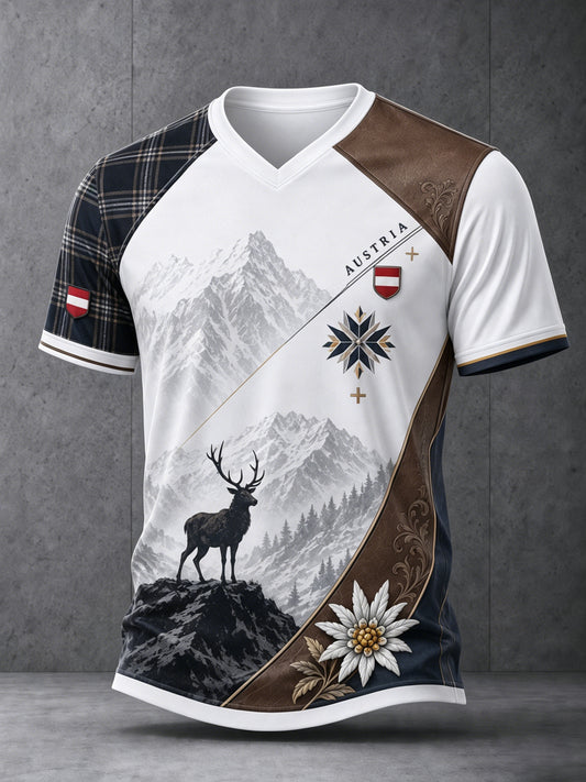 Männer österreichi scher Schnee-Berg-Blumen druck T-Shirt