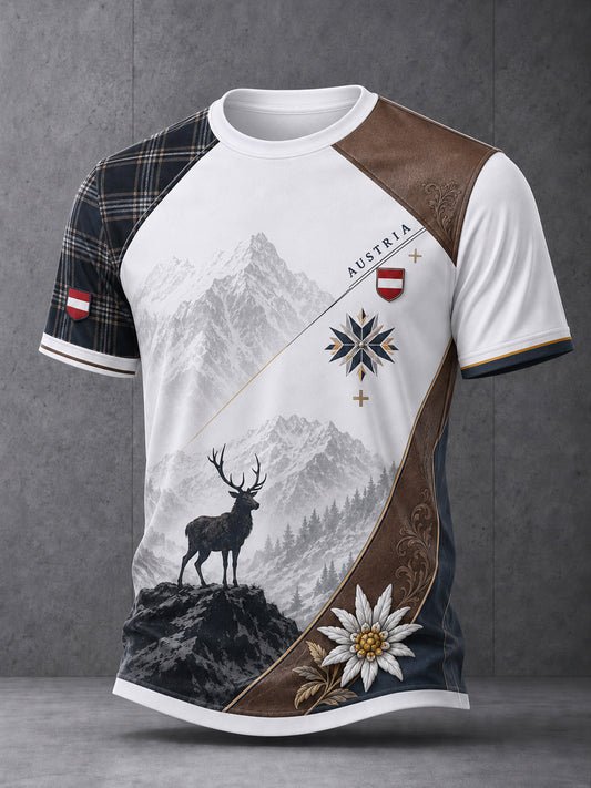 Herren-T-Shirt mit österreichischem Schneberg- und Blumenmuster