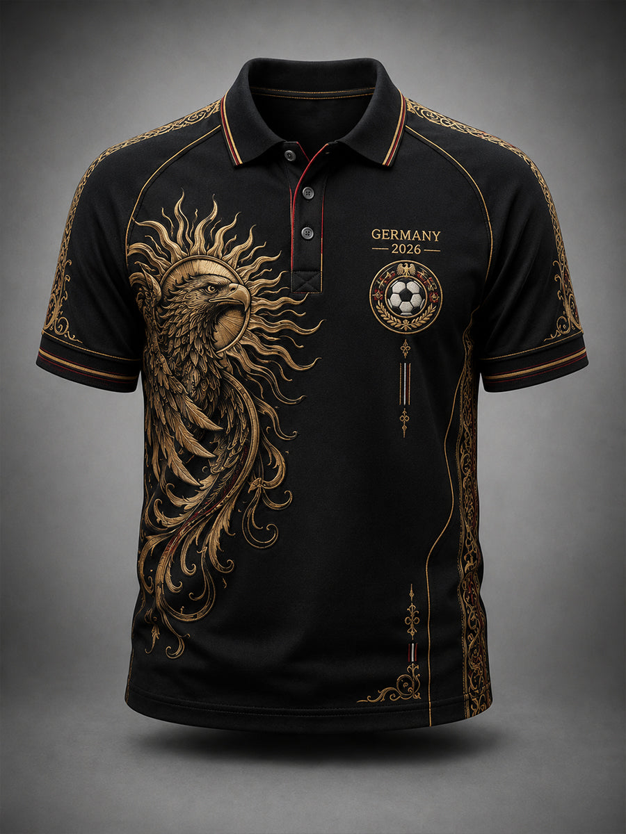 Herren-Fußballkunstdruck-Poloshirt in Deutschland-Optik