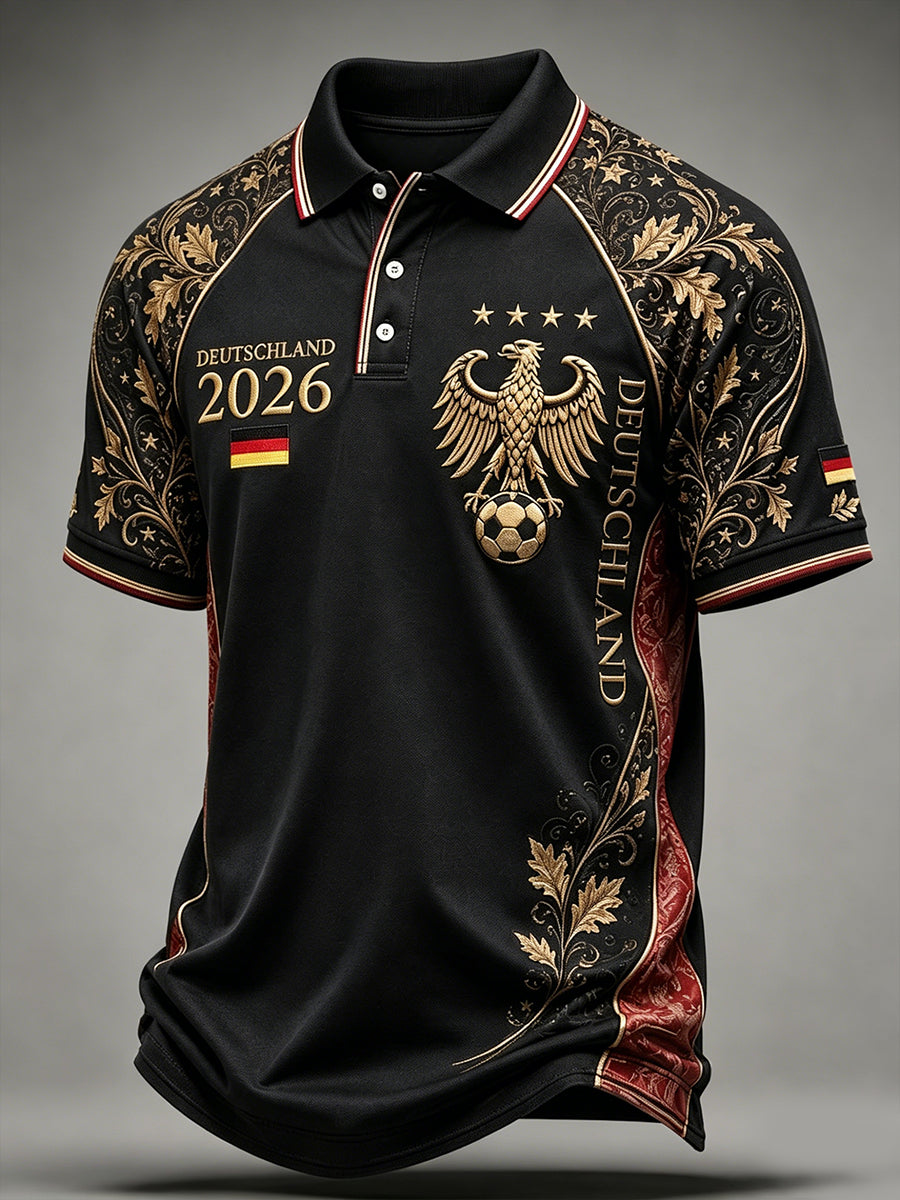 Herren-Fußballkunstdruck-Poloshirt in Deutschland-Optik