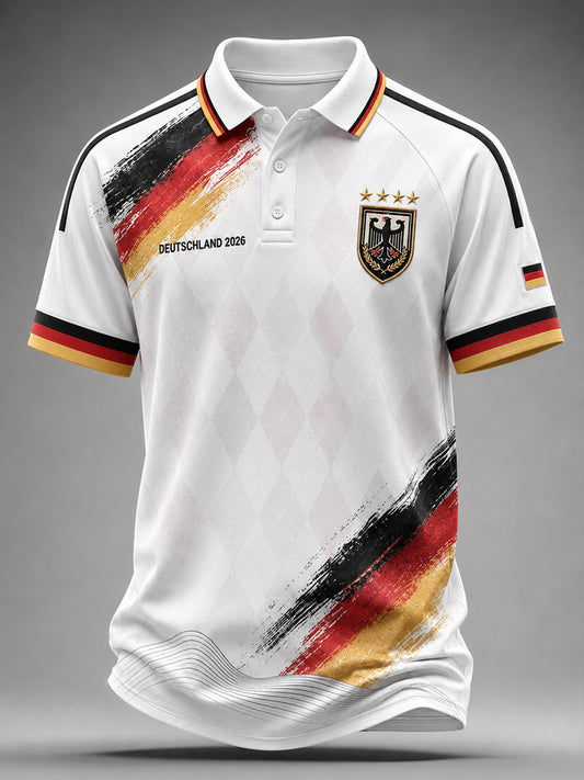 Herren-Fußballkunstdruck-Poloshirt in Deutschland-Optik
