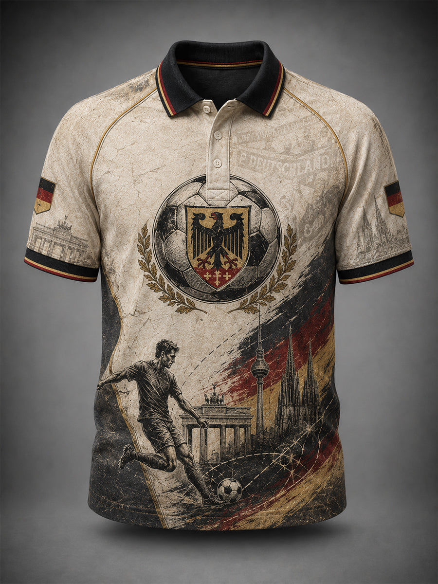 Herren-Fußballkunstdruck-Poloshirt in Deutschland-Optik