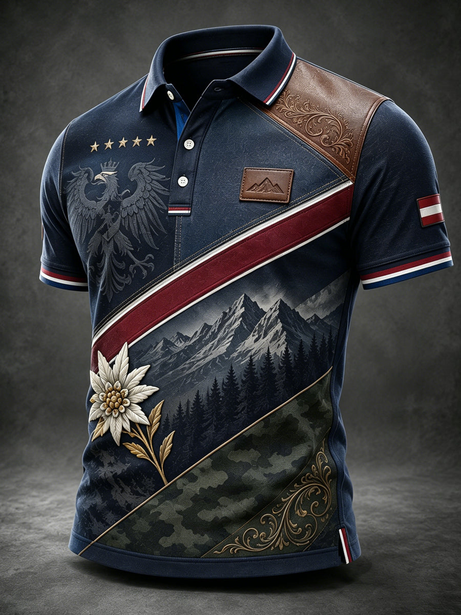 Herren-Poloshirt mit Kunstdruck im österreichischen Landschaftsstil