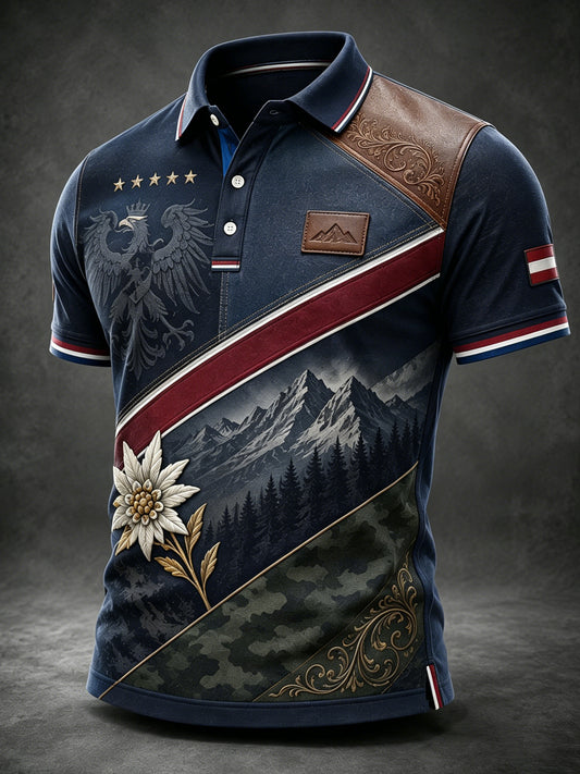 Herren-Poloshirt mit Kunstdruck im österreichischen Landschaftsstil
