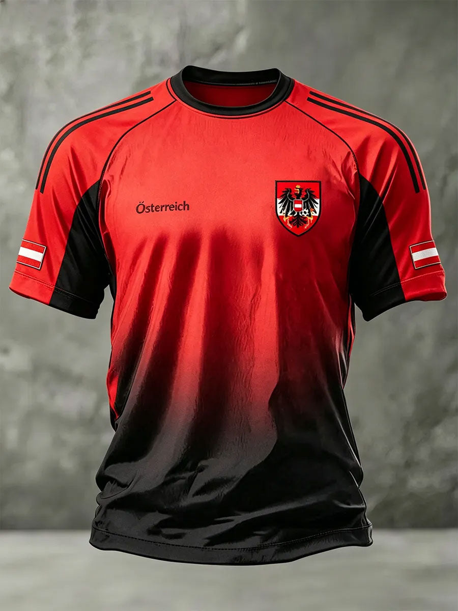 Herren-T-Shirt mit Fußballmotiv und Aufdruck zum Thema Österreich