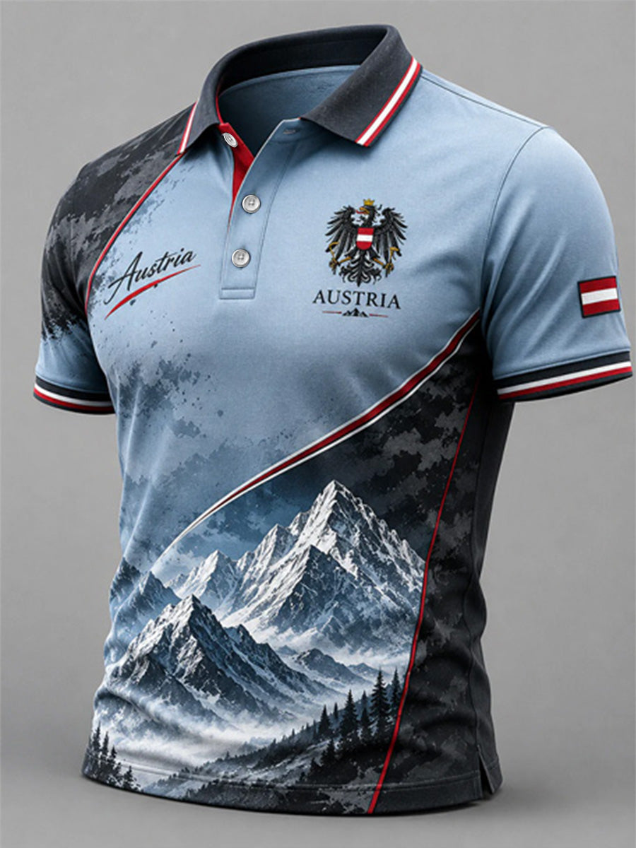 Herren-A-Polo mit lässigem Schneeberglandschaftsdruck